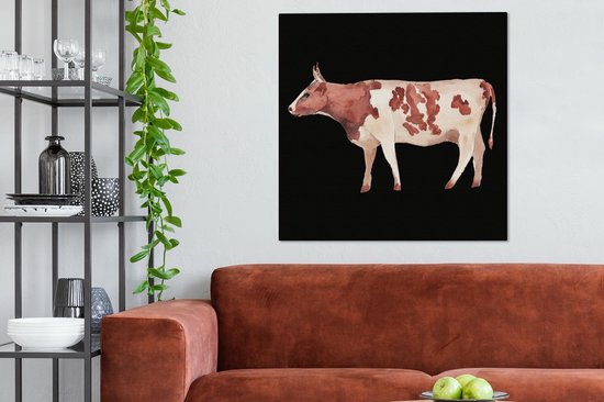 Peintures sur Toile Vache - Animal - Zwart - 90x90 cm - Décoration murale
