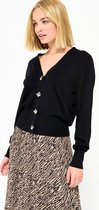LOLALIZA Gebreide cardigan met hout look knopen - Zwart - Maat XL