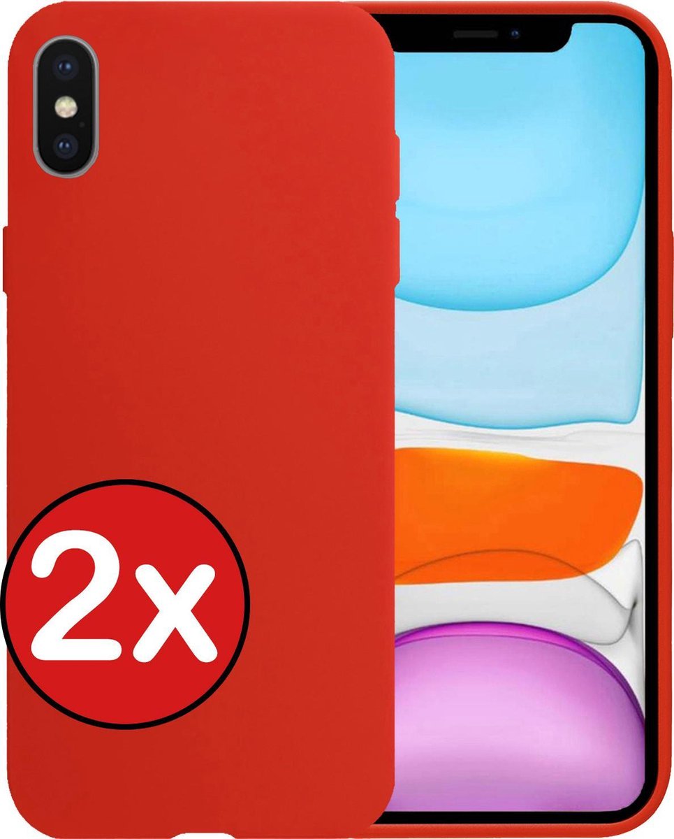Hoesje - 2 Stuks - Geschikt voor Apple iPhone Xs - Sterk & Shockproof - Telefoonhoes - Back Cover - Case Siliconen - Telefoon Hoes - Rood