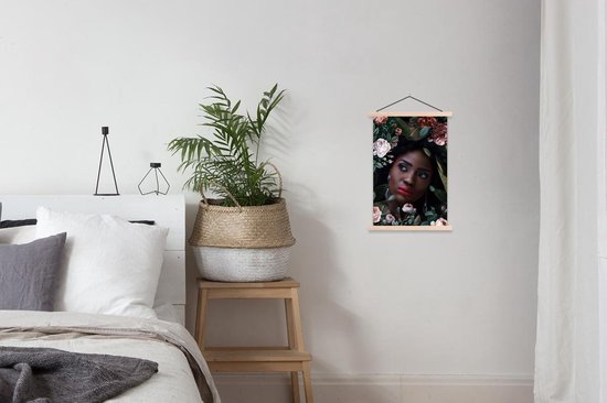 Porte-affiche avec affiche - Affiche scolaire - Femme - Fleurs - Maquillage - 40x60 cm - lattes vierges