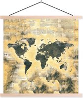 Affiche scolaire - Wereldkaart - Vintage - Journaux - 60x60 cm - Lattes vierges