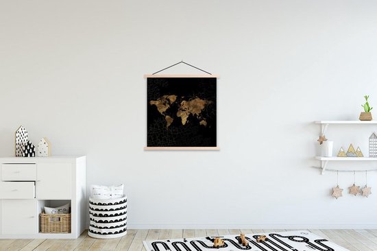 Affiche scolaire - Wereldkaart - Ligne - Marron - 90x90 cm - Lattes vierges