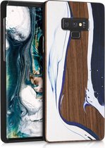 kwmobile hoesje voor Samsung Galaxy Note 9 - Backcover in wit / blauw / bruin - Houten Penseel design