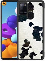 GSM Hoesje Geschikt voor Samsung Galaxy A21s Silicone Hoesje met Zwarte rand Koeienvlekken