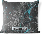Buitenkussen Weerbestendig - Plattegrond - Haarlem - Grijs - Blauw - 50x50 cm - Stadskaart