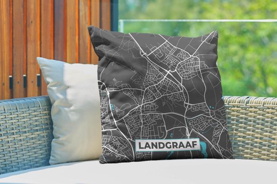 Sierkussen Extérieur - Carte - Landgraaf - Grijs - Blauw - 60x60 cm - Résistant aux intempéries