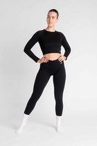Aesthetic Wolf Ribbed Seamless - Crop Top Dames - Zwart - Small