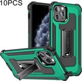 10 PCS Knight Jazz PC + TPU schokbestendige beschermhoes met opvouwbare houder voor iPhone 11 Pro (donkergroen)