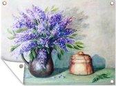Tuinschilderij Sering - Vaas - Bloemen - 80x60 cm - Tuinposter - Tuindoek - Buitenposter