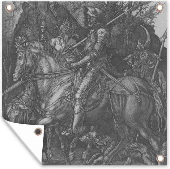 Tuinposters Ridder, dood en duivel - Albrecht Dürer - 50x50 cm - Tuindoek - Buitenposter