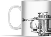 Mok - Zwart-wit illustratie van de zijkant van een trompet - 350 ml - Beker