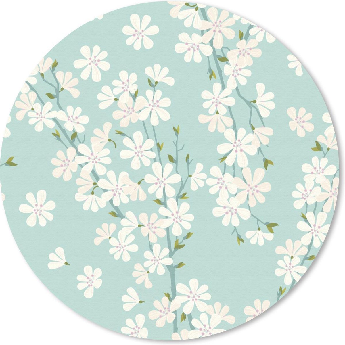 Muismat rond 50x50 cm - Mousepad Een bloemdessin illustratie van kersenbloesem - Ronde muismatten