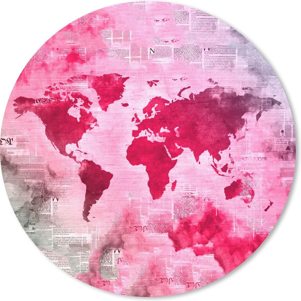 Muismat rond 40x40 cm - Mousepad Wereldkaart - Kranten - Roze - Ronde muismatten