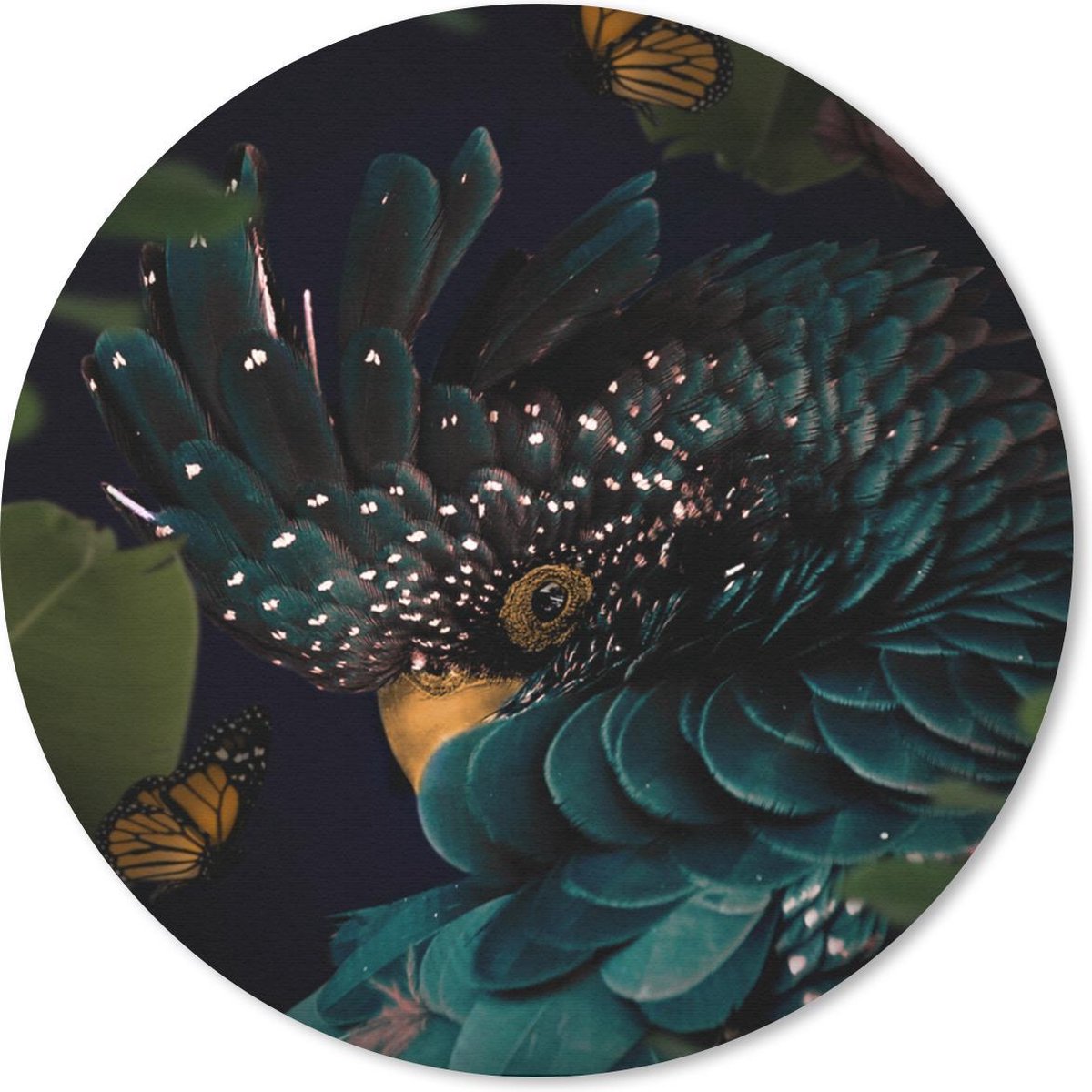 Muismat rond 50x50 cm - Mousepad Kaketoe - Groen - Vlinder - Ronde muismatten