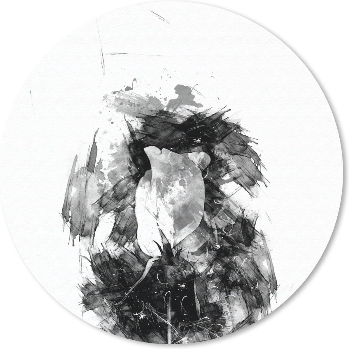 Muismat rond 40x40 cm - Mousepad Roos - Bloemen - Verf - Zwart - Wit - Ronde muismatten