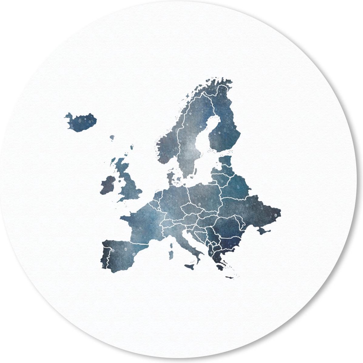 Muismat - Mousepad - Rond - Europa kaart - Waterverf - Wit - Grenzen - 40x40 cm - Ronde muismat