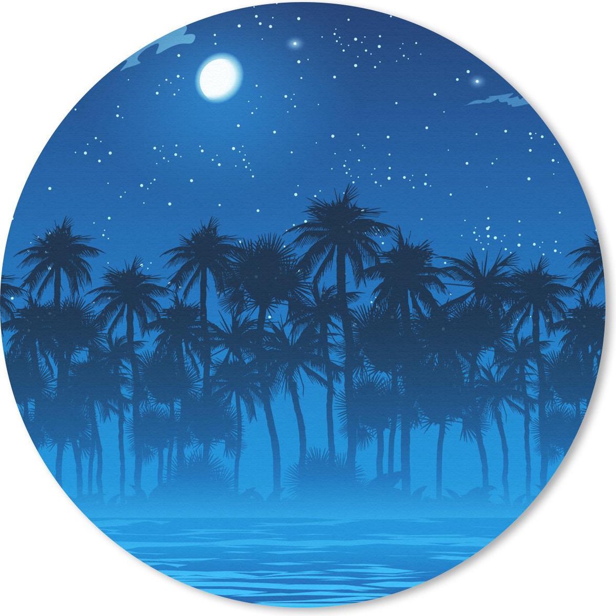 Muismat rond 40x40 cm - Mousepad Palmboom - Strand - Maan - Ronde muismatten