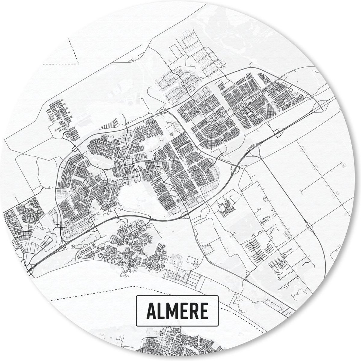 Muismat rond 40x40 cm - Mousepad Stadskaart Almere - Ronde muismatten