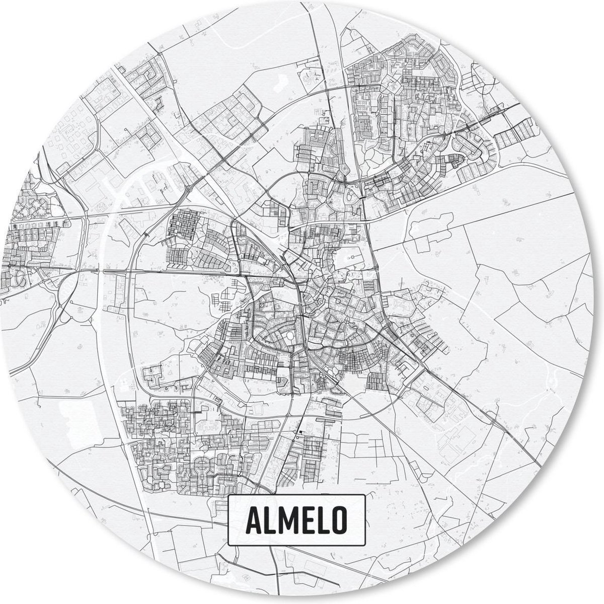 Muismat rond 40x40 cm - Mousepad Stadskaart Almelo - Ronde muismatten
