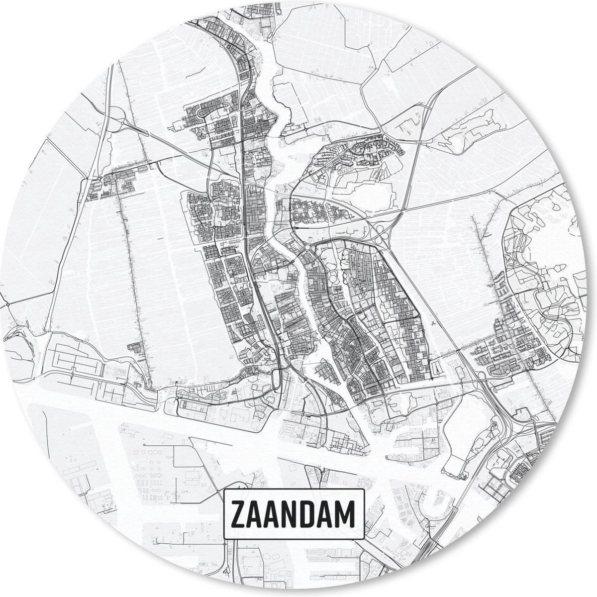 Muismat rond 40x40 cm - Mousepad Stadskaart Zaandam - Ronde muismatten