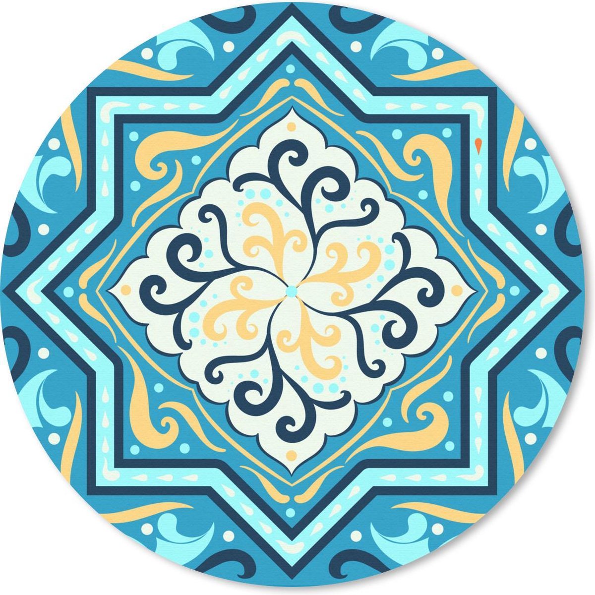 Muismat rond 40x40 cm - Mousepad Vormen - Blauw - Geel - Ronde muismatten