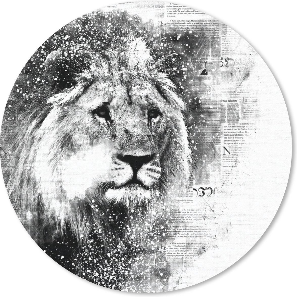 Muismat rond 40x40 cm - Mousepad Leeuw - Krant - Zwart - Wit - Ronde muismatten