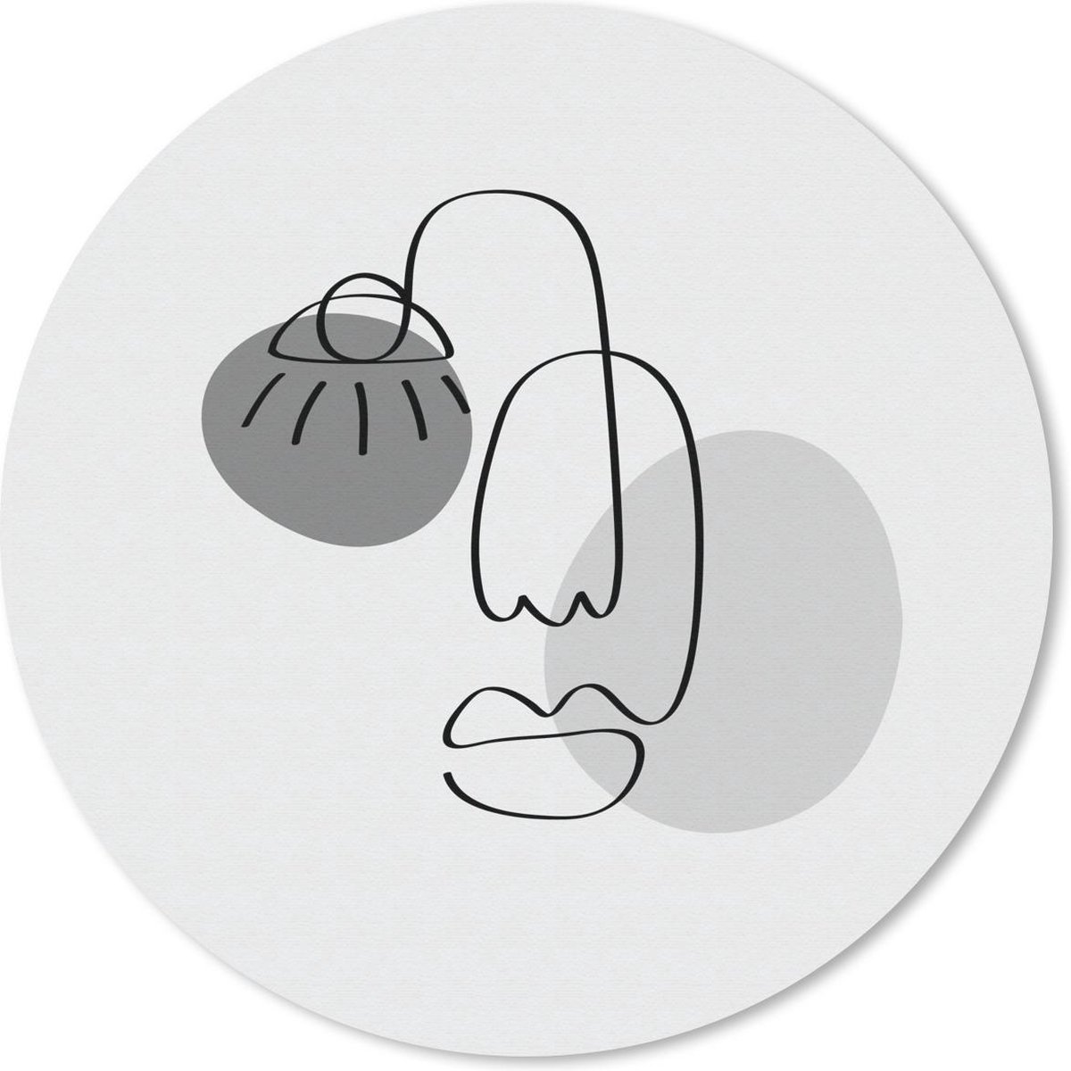 Muismat rond 50x50 cm - Mousepad Minimalisme - Gezicht - Zwart - Wit - Ronde muismatten