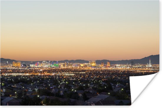 Las Vegas Strip bij zonsondergang Poster 90x60 cm - Foto print op Poster (wanddecoratie woonkamer / slaapkamer)
