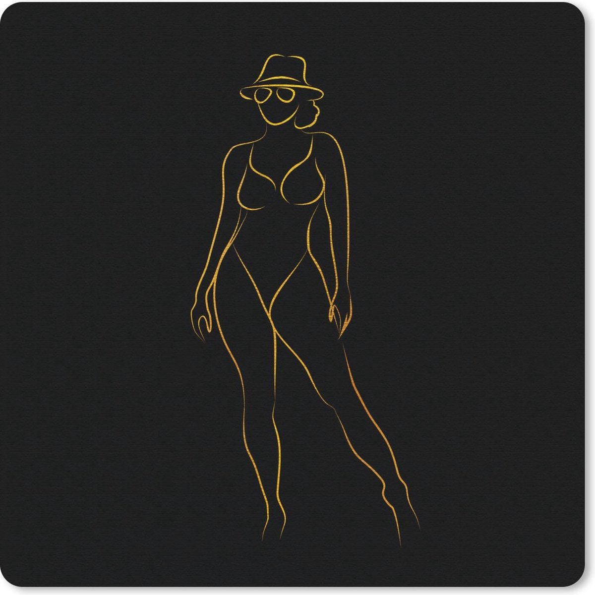Muismat 30x30 cm - Mousepad Zonnebril - Zwart - Goud - Line art - Muismatten