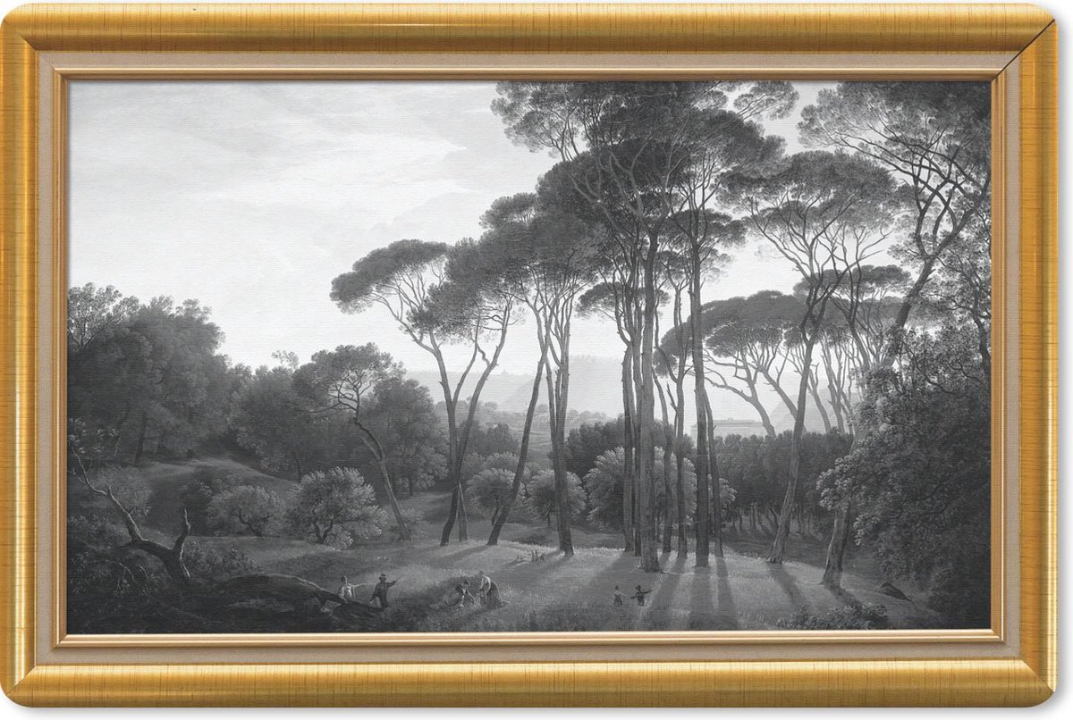 Muismat - Mousepad - Italiaans landschap parasoldennen - Hendrik Voogd - Lijst - Goud - 27x18 cm