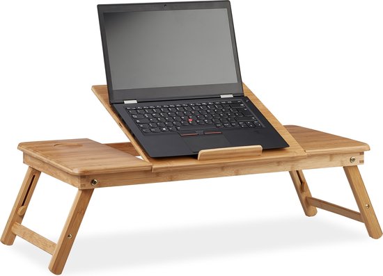 Relaxdays bamboo laptop table, height adjustable, drawer