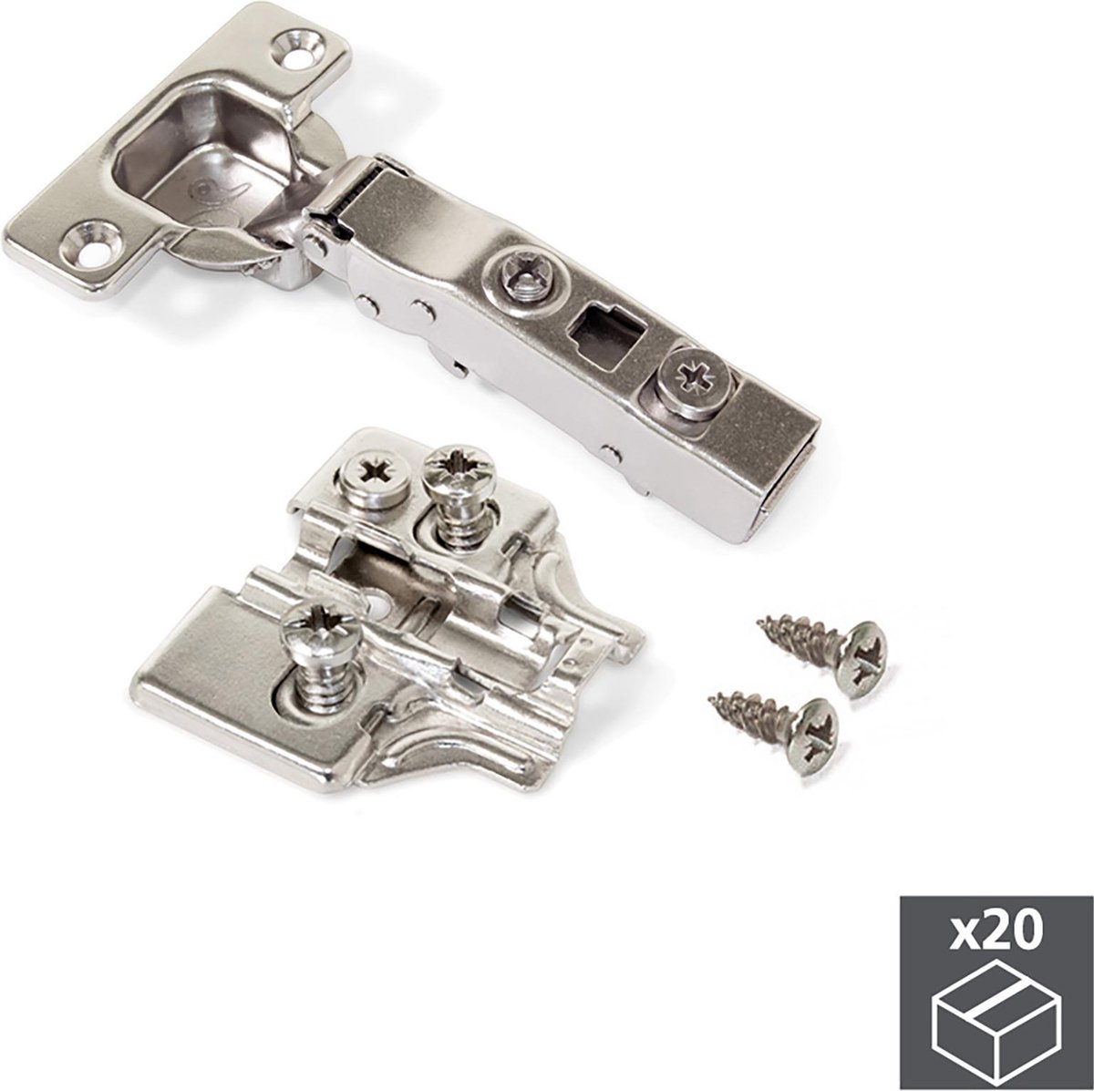 Emuca Potscharnier, D. 35 mm, zijwandmontage, zachte sluiting, opening 100º, met montageplaat Euro, 20 st.
