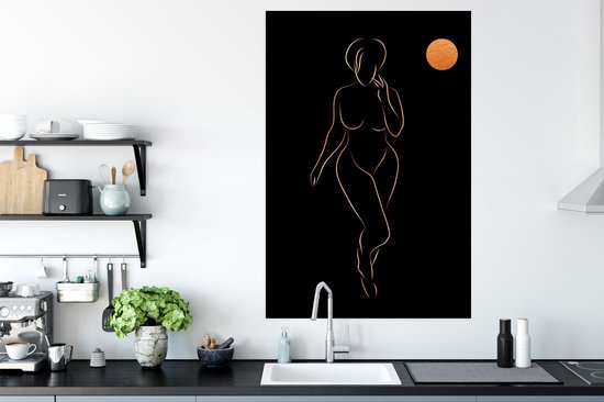 Affiche Femme - Lune - Black and gold - Line art - 80x120 cm