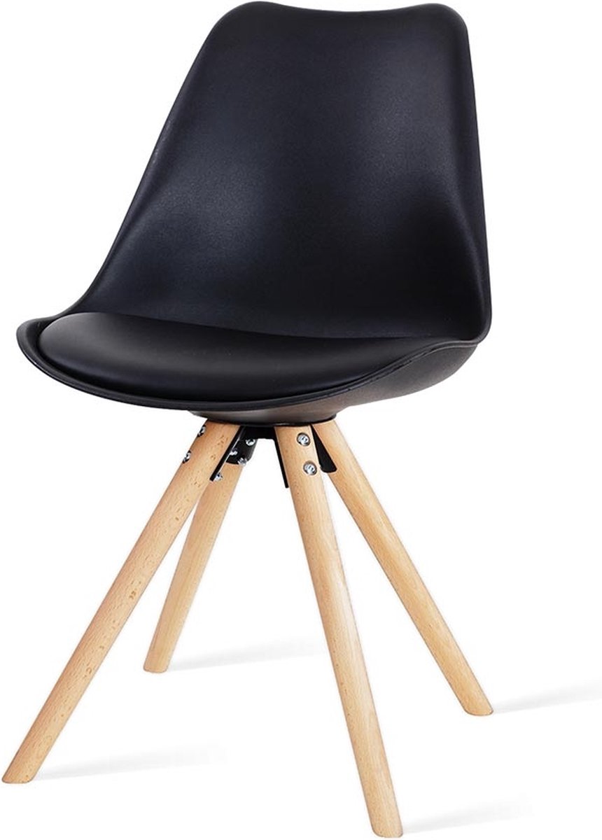 Essence Legno Eetkamerstoel Zwart - Kunststof - PU Zitting - Houten poten - Comfortabel - Kuipstoel