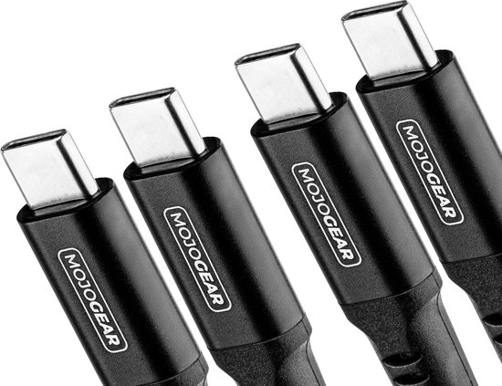 2x MOJOGEAR USB-C naar USB-C kabel 100 Watt - USB 3.1 Extra Sterk - Snellader geschikt voor o.a. Smartphones/Telefoons/ iPhone 15 / iPhone 16 / iPad Pro - 1,5 meter - Zwart [DUOPACK]