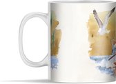 Mok - Boot - Vogel - Strand - Waterverf - 350 ml - Beker