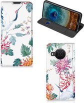Wallet Bookcase Nokia X20 | X10 Telefoonhoesje Bird Flowers