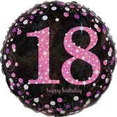 folieballon Happy 18 Birthday 45 cm helium zwart/roze