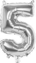 folieballon cijfer 5 zilver 36 cm