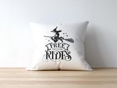 Halloween Kussen met tekst: Free broom rides | Halloween Decoratie | Grappige Cadeaus | Geschenk | Sierkussen