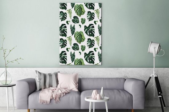 Toile Peinture Tropical - Feuilles - Vert - 80x120 cm - Décoration murale