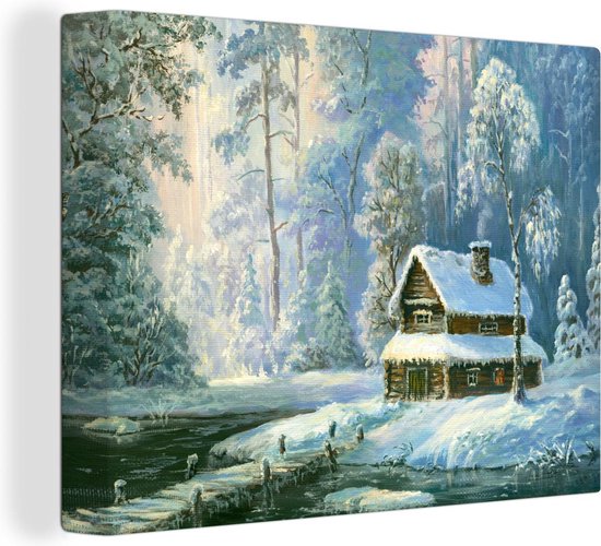 Canvas Schilderij Winter - Schilderij - Huis - Wanddecoratie