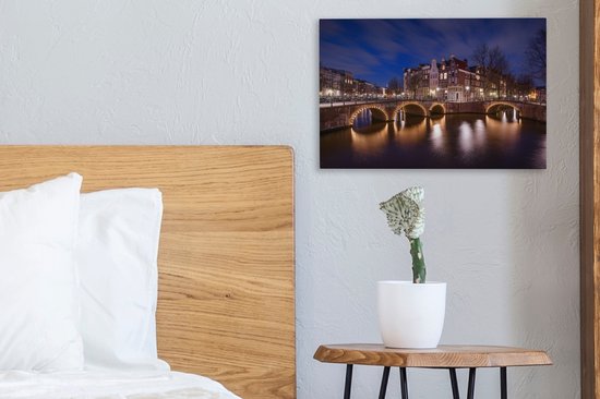 Toile Amsterdam Keizersgracht Amsterdam la nuit Toile 30x20 cm - petit - Tirage photo sur toile (Décoration murale salon / chambre) / Villes Peintures sur toile