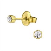 Aramat jewels ® - Zweerknopjes zeshoek transparant kristal goudkleurig staal 3mm unisex
