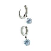 Aramat jewels ® - Ronde oorringen steentje staal zirkonia zilverkleurig 14mm x 2.5mm