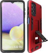 Stand Shockproof Telefoonhoesje - Magnetic Stand Hard Case - Grip Stand Back Cover - Backcover Hoesje voor Samsung Galaxy A32 5G - Rood