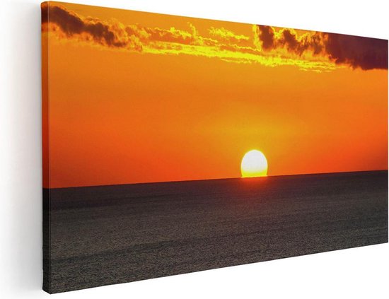 Artaza Toile Peinture Oranje Coucher De Soleil Dans L'océan - 120x60 - Groot - Photo Sur Toile - Impression Sur Toile