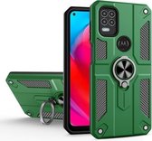 Voor Motorola Moto G Stylus 5G koolstofvezelpatroon PC + TPU-beschermhoes met ringhouder (donkergroen)