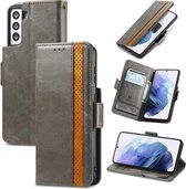 Voor Samsung Galaxy S21 5G Case Neo Business Splicing Dual Magnetische Gesp Horizontale Flip PU Lederen Case met Houder & Kaartsleuven & Portemonnee (Grijs)