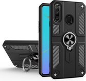 Voor Huawei Y9 Prime (2019) koolstofvezelpatroon pc + TPU-beschermhoes met ringhouder (zwart)